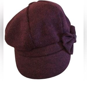 Tickled Pink Purple Textured Winter Newsboy Cap Hat with Bow Elastic Back Cute